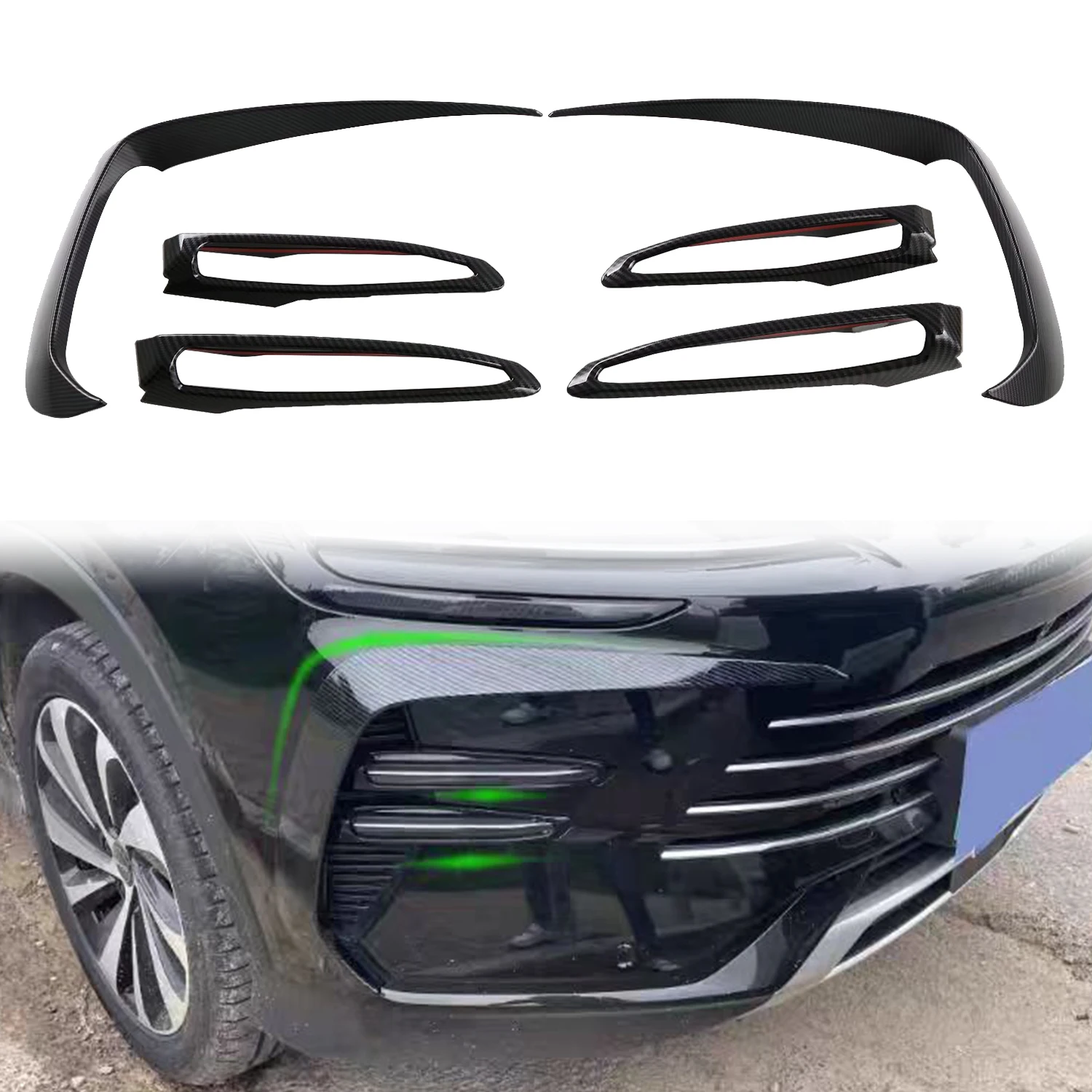 

For BYD Song Plus DM-i EV / Seal U/ Sealion 6 2023-2025 Carbon Black Front Fog Light Cover & Front Light Eyebrow Decor Trim 6pcs