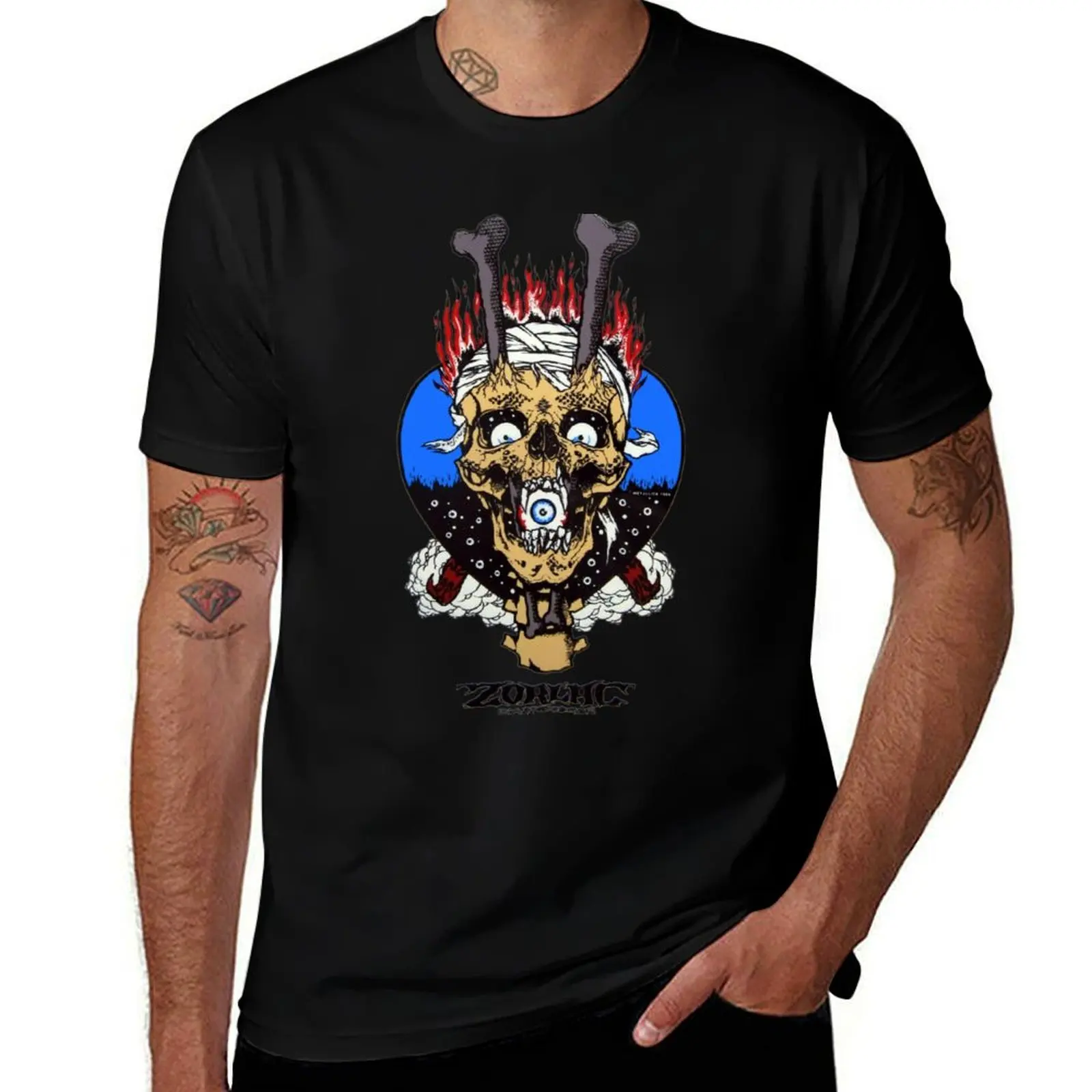 Pushead Zorlac Chopstix Skull T-Shirt man graphic t shirt T-Shirt