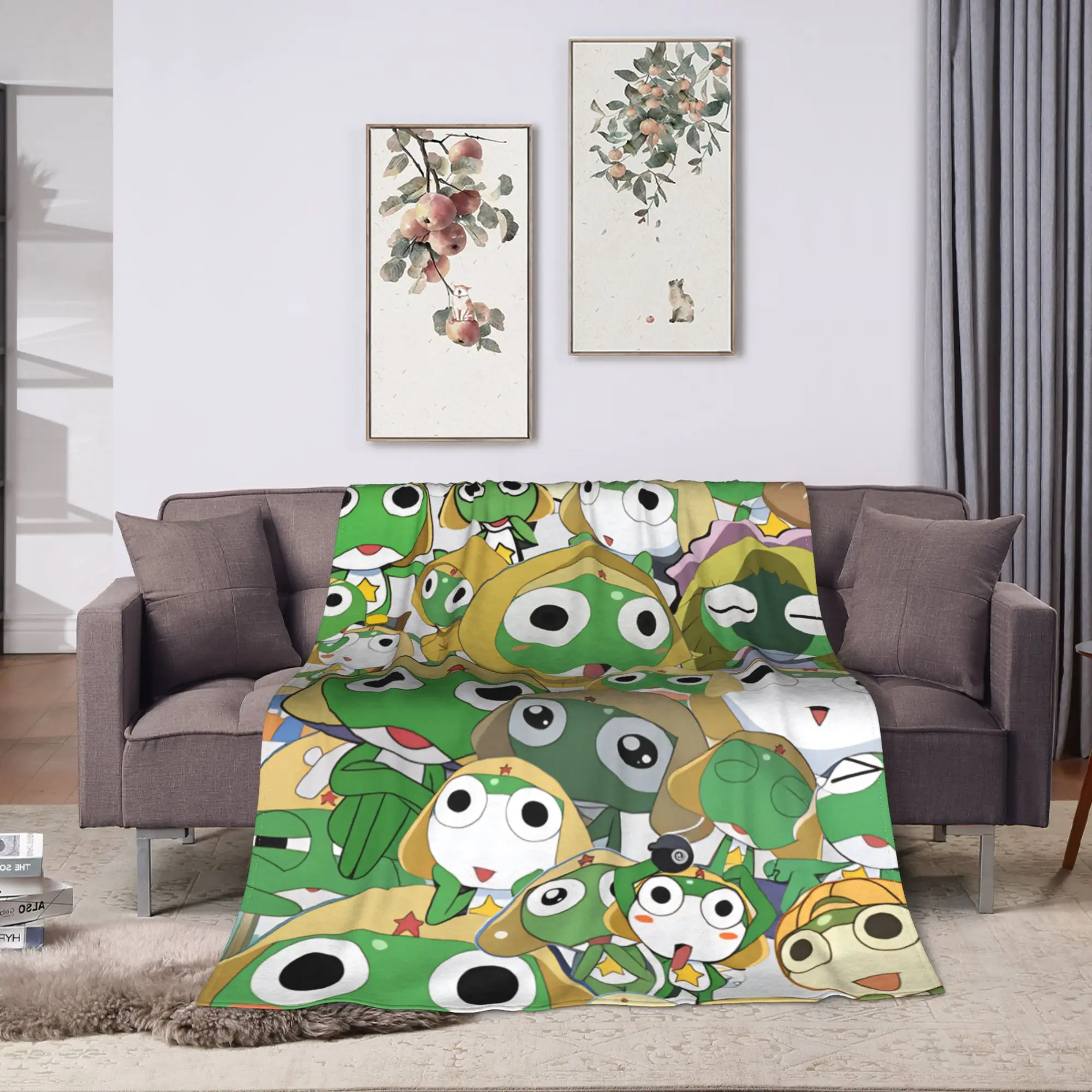 Classic Comedy Anime Keroros Frog Blanket Decorative Flannel Throw Blanket For Couch Chair Warm Soft Quality Bedspread Gift Idea