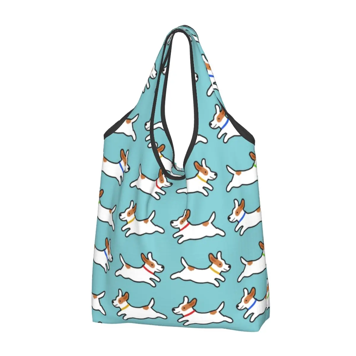 Custom Kawaii Cute Jack Russell Terrier Running Dog Shopping Tote Bags Portable Groceries Shoulder Shopper Bag