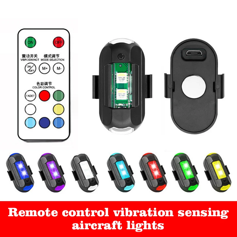 

EURS 7 Colors LED Motorcycle Warning Lights USB Anti-Collision Aircraft Night Flying Mini Signal Strobe Lamp for Drone Car Bike