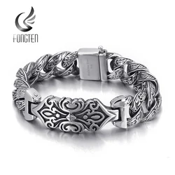 Fongten Vintage Cross Bracelet for Men Cuban Chain Stainless Steel Punk Viking Heavy Male Bangle Bracelets Fashion Jewelry