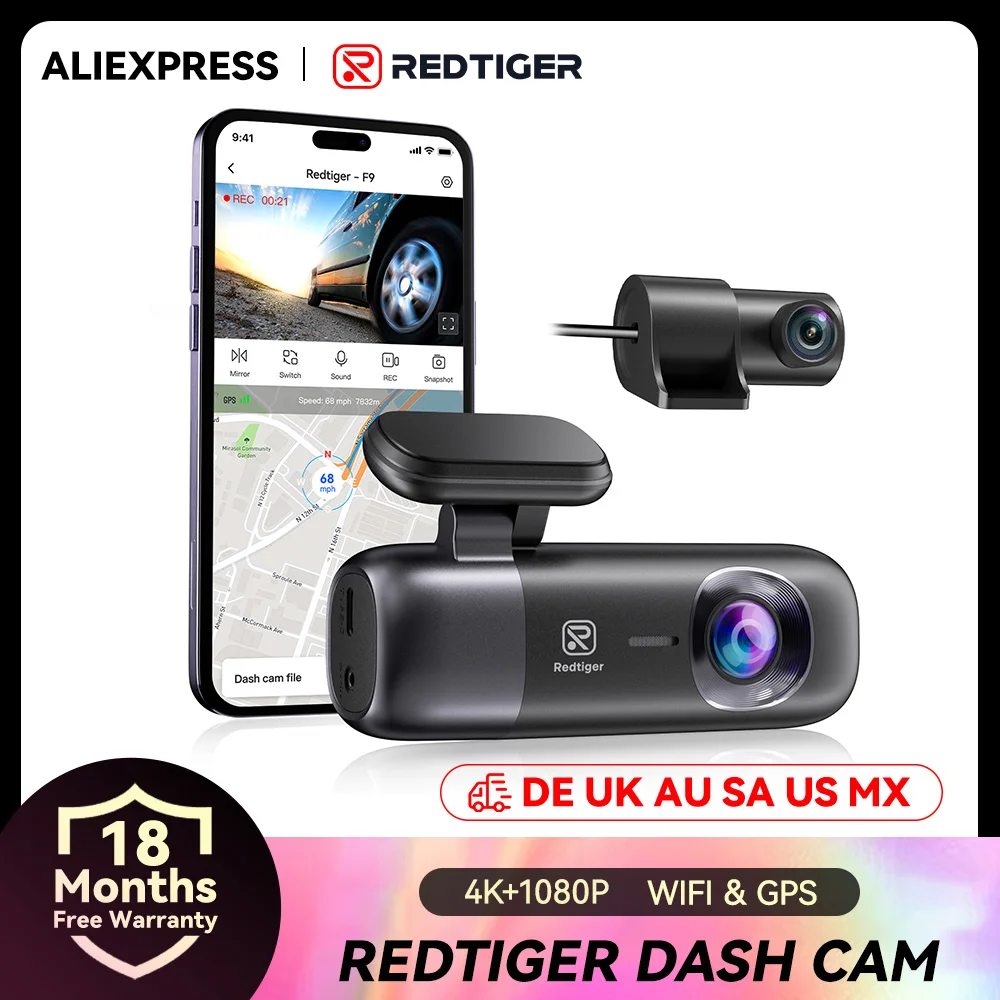 REDTIGER F9 Dash Cam 4K Front and Rear 5.8Hz WiFi GPS Car Camera for Parking Mode Car Dvr Night Vision Car Recorder App Control