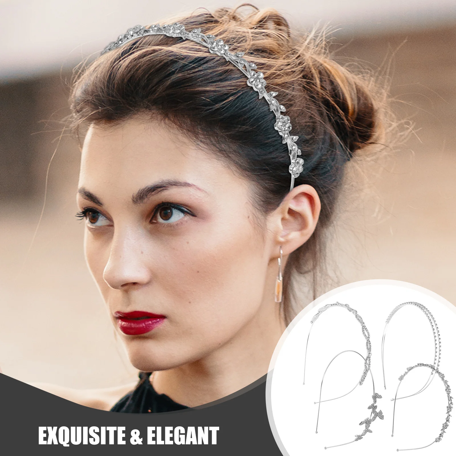 4 قطع من عصابات رأس الزفاف المصنوعة من حجر الراين واللؤلؤ للنساء وإكسسوارات تصفيفة الشعر خفيفة الوزن للحفلات للعروس #5