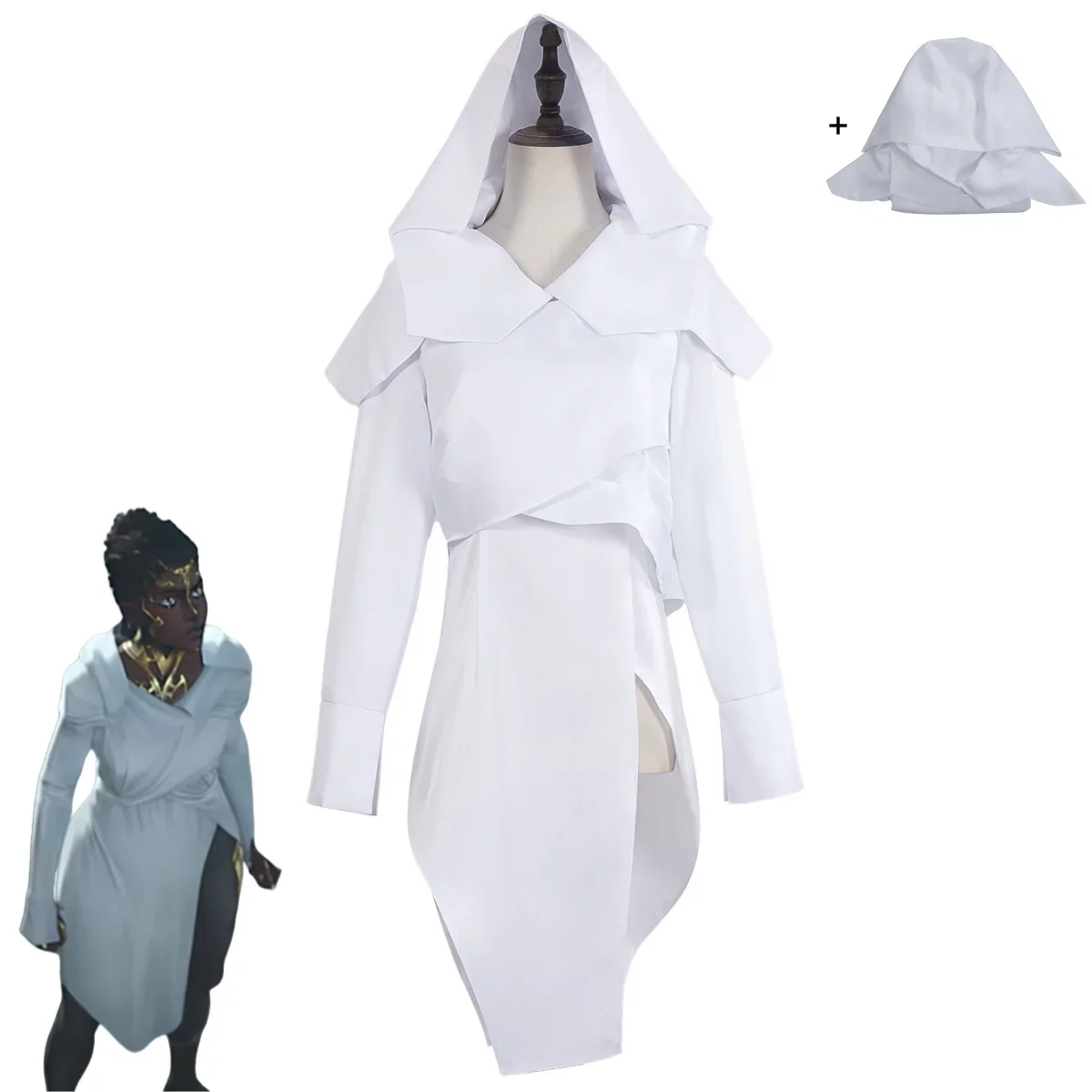 Game LOL Arcane Season Mel Medarda Cosplay Costume Fantasia White Slit Dress Hooded Skirt Adult Woman Sexy Carnival Suit