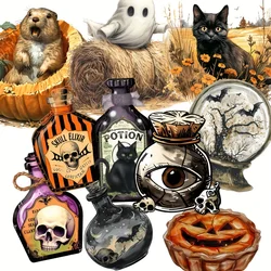 JAIIMAN99pcs Holloween Fall Stickers with Farm Goast, Skull Jar, Potion Jar, Plant and Flower patterns, Suitble forJunk journal