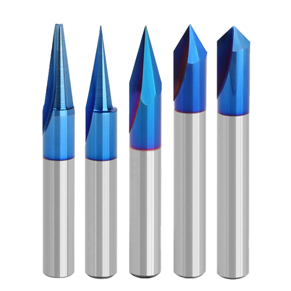 V Bit 1/4in Shank  2Flute V Groove Router Bit For Wood CNC Engraving Carving Milling Cutter -Nano Blue Coated CNC Router Bit