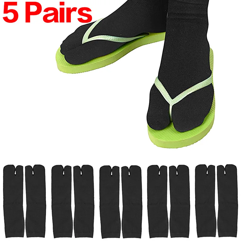 Japanese Unisex Fiber Two Finger Socks Flip Flop Sandal Split Toe Tabi Ninja Geta Socks Deodorant Breathable Long Sock