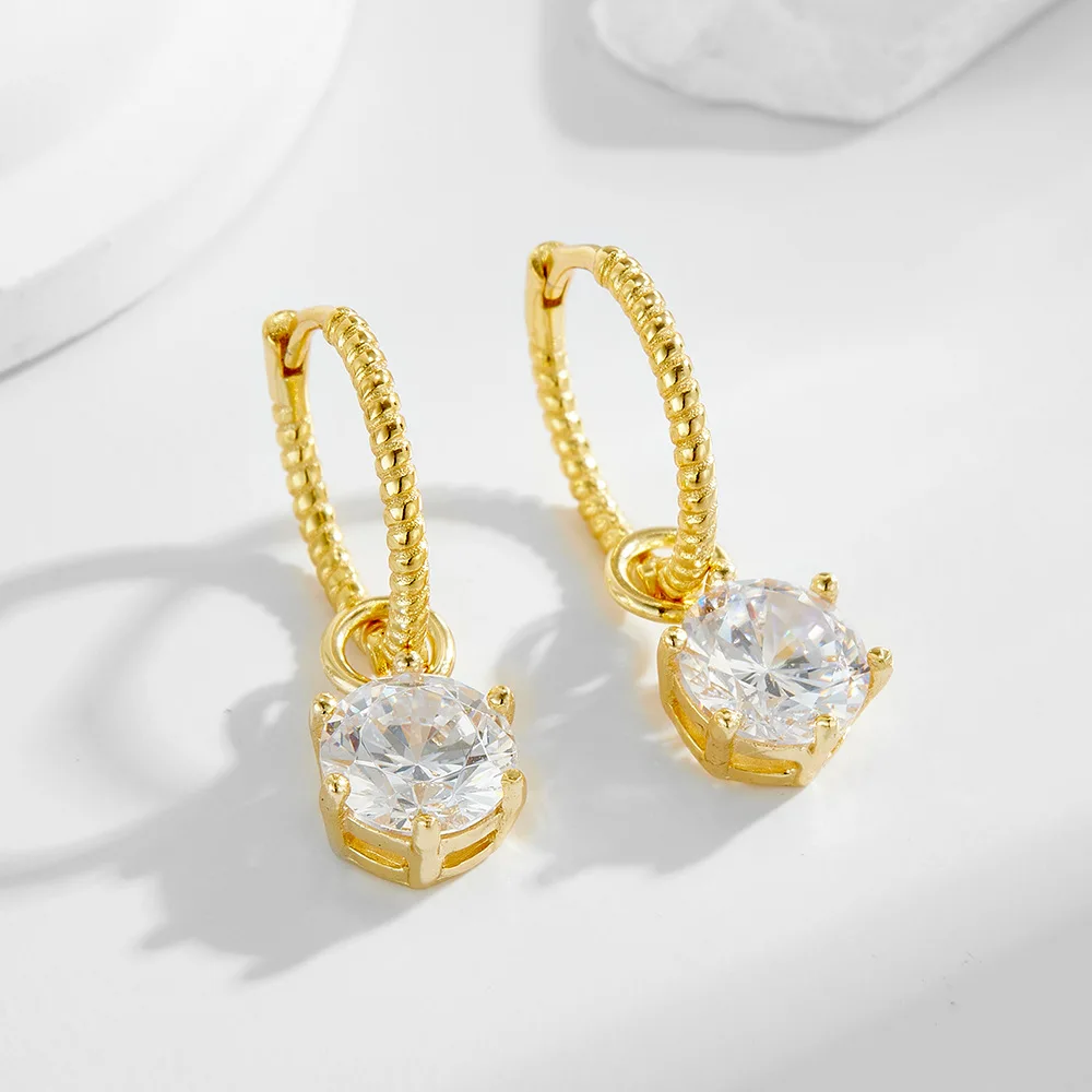 Withered S925 Sterling Silver Round Zircon Earrings Women's Earrings Earrings Pendants And Ear Accessories