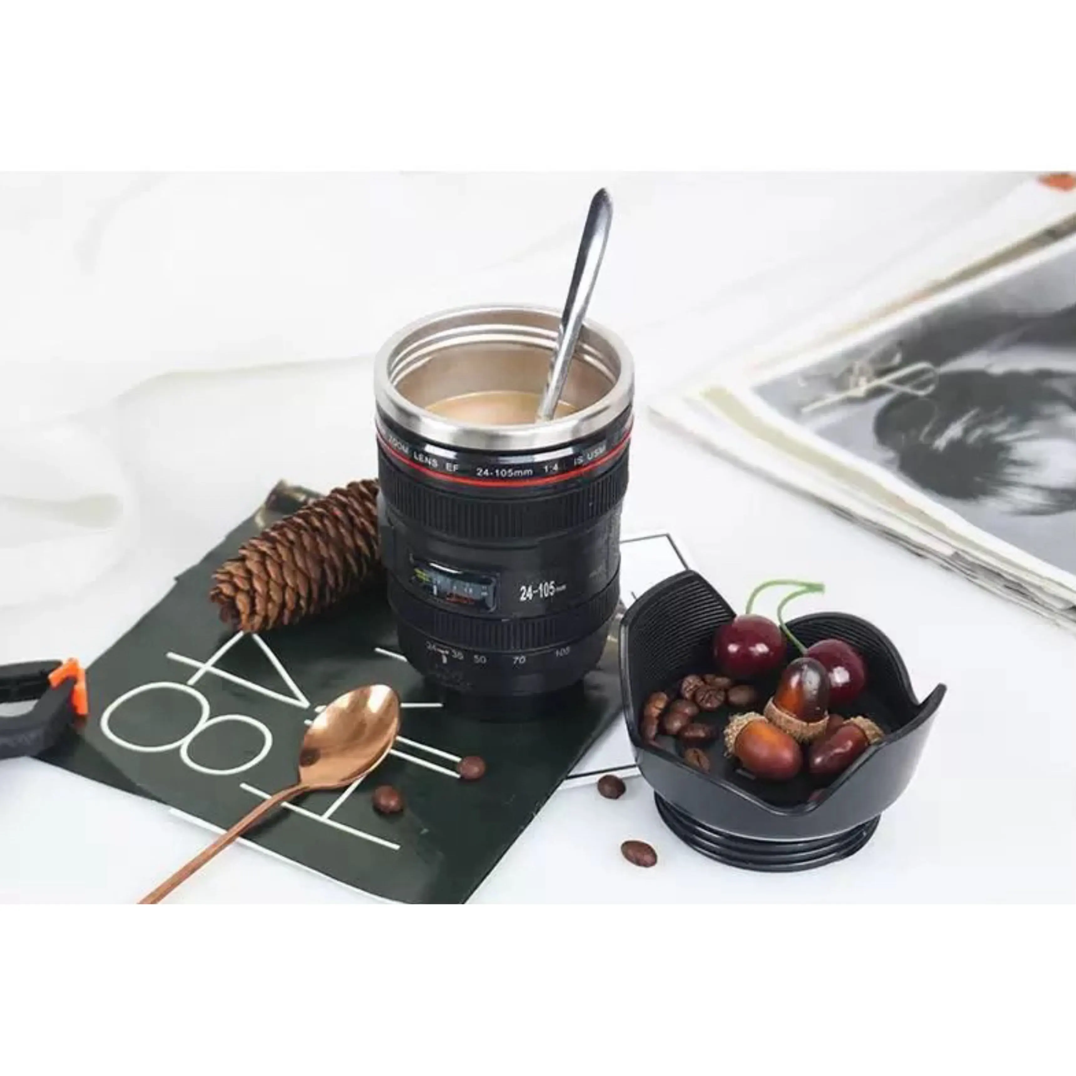 Coffee mug camera lens portable multipurpose stainless steel mug water mug thermos mug milk mug cold coffee mug beverage items