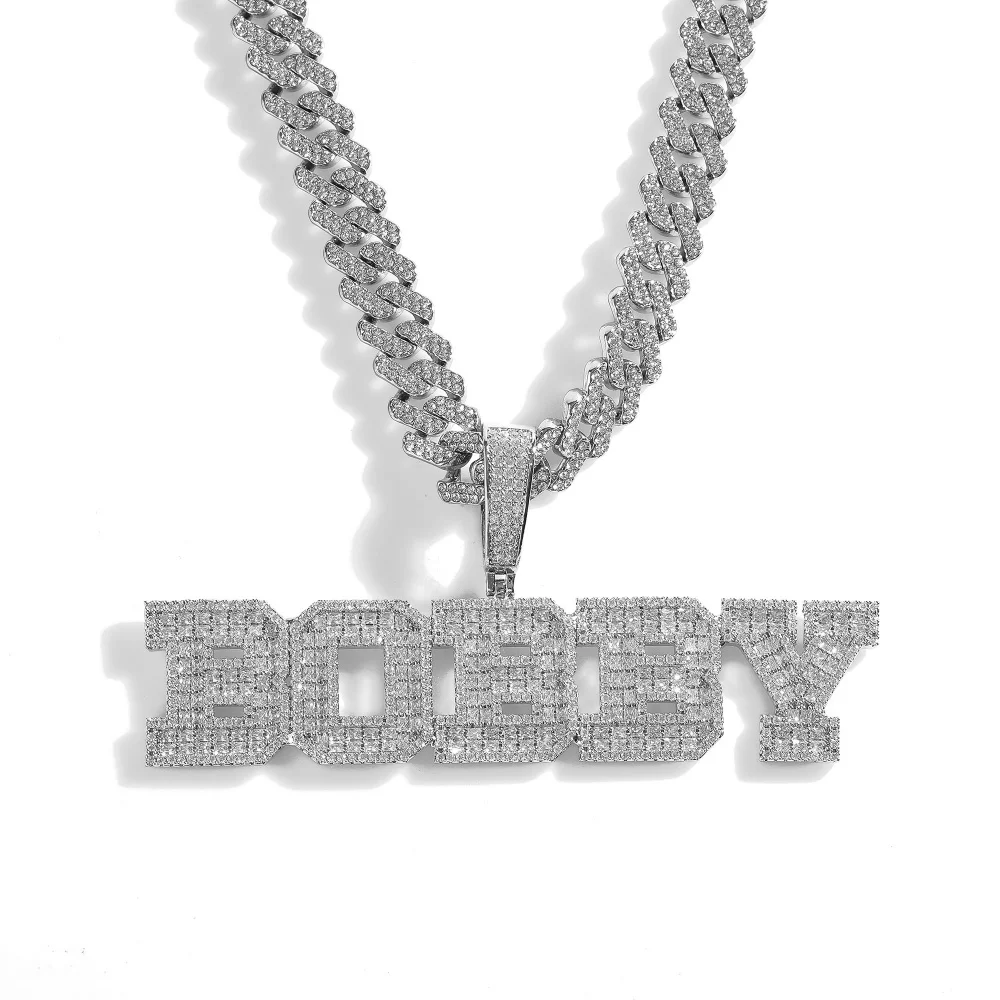 مخصص قلادة اسم الرسالة مثلج خارج تشيكوسلوفاكيا الأحجار الشق الإعداد كامل مطعمة زركون الهيب هوب مجوهرات موضة هدية للرجال #5