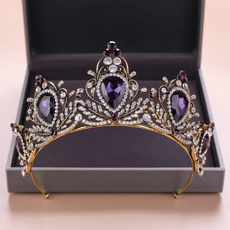 Vintage Wedding Hair Accessories Purple Rhinestone Crystal Crown Bridal Headdress Queen Crown Bridal Hair Accessories Jewelry