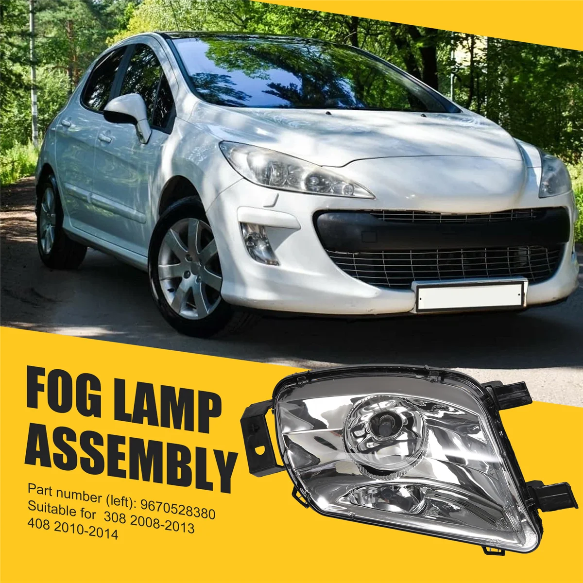 9670528380 Car Front Bumper Left Fog Lights Assembly Foglight with Bulb for Peugeot 308 408 308SW 308CC - view 4