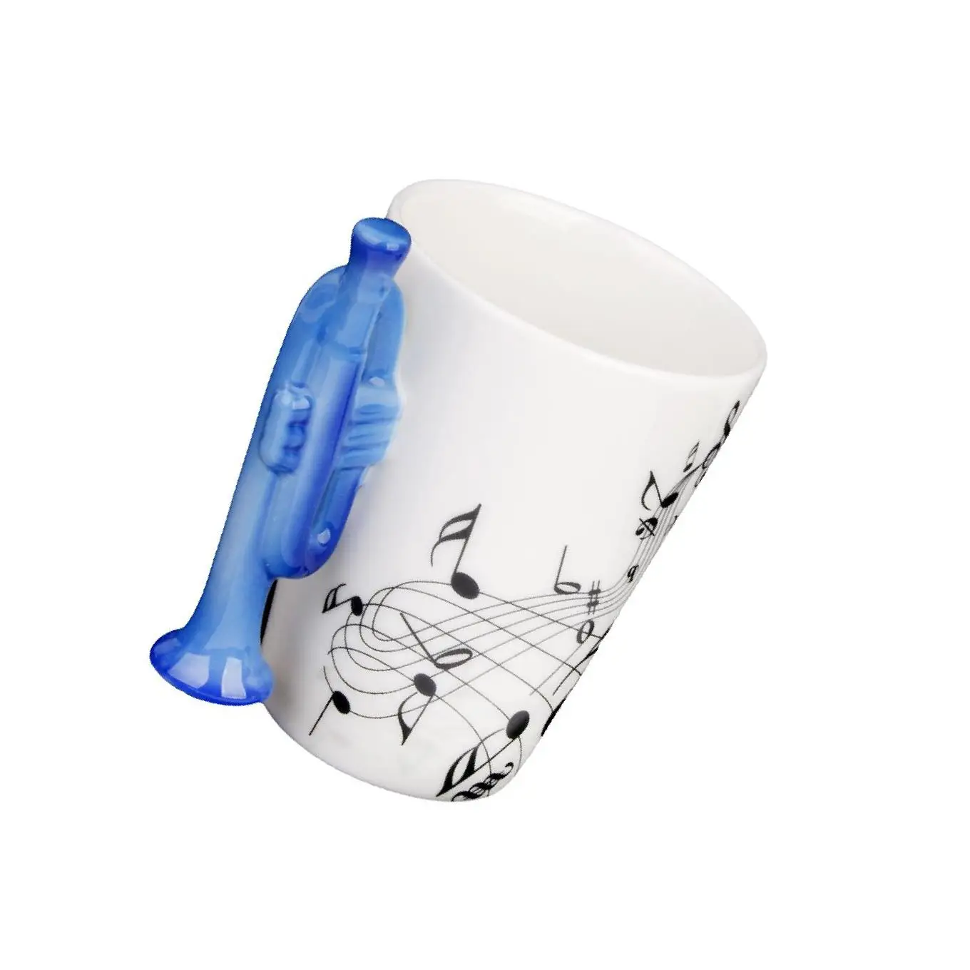 Music Mug with Clarinet Shaped Handle Porcelain Cup Black Note