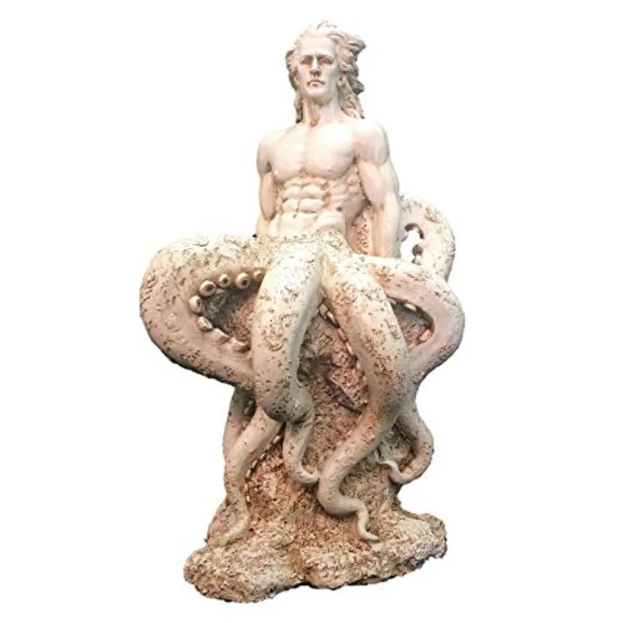 Beach pool and garden decoration, resin, antique white, distressed nautical octopus mermaid statue, 21 in.