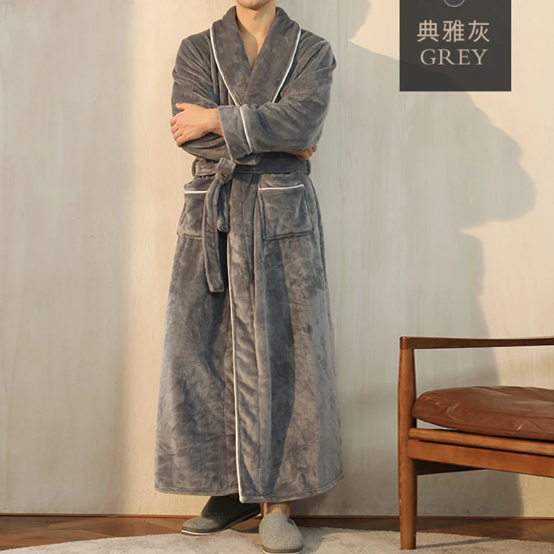 Winter Men's Bathrobe Women's Terry Kimono Robe Long Sleeve Warm Turn Down Collar Solid Fleece Dressing Gown For Couple халат