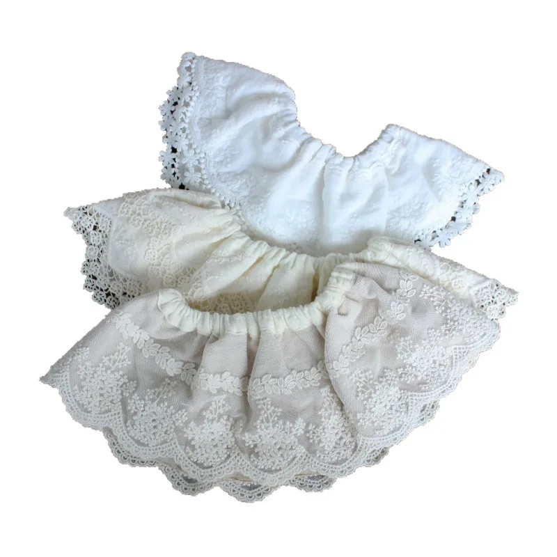 Babero de bebé vintage chino-francés: cuello de encaje bordado, banda elástica 100% algodón agradable para la piel, elegante para niñas