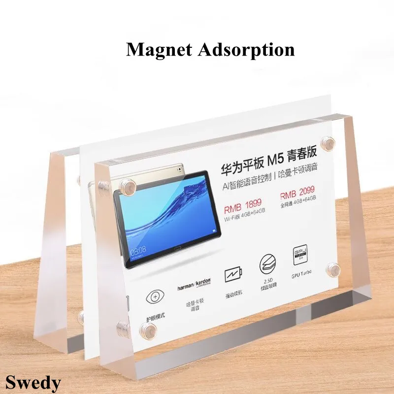 12x8cm Slant Back Magnetic Table Acrylic Sign Holder Display Stand Photo Picture Menu Paper Ad Frame Price Label Card Holder