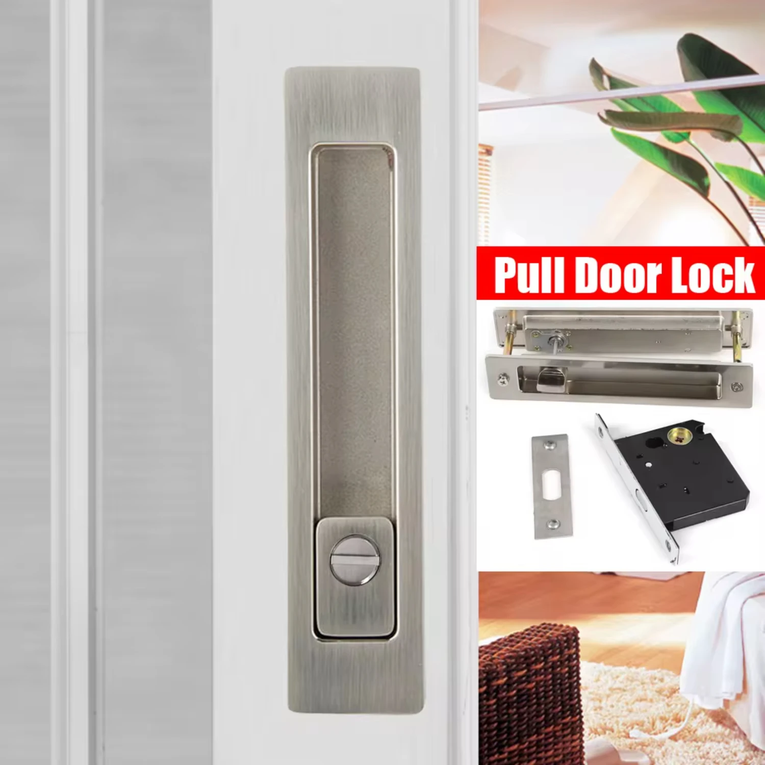 

Recessed Sliding Pocket Privacy Lock Pull Handles Set Hardware Recessed Safety