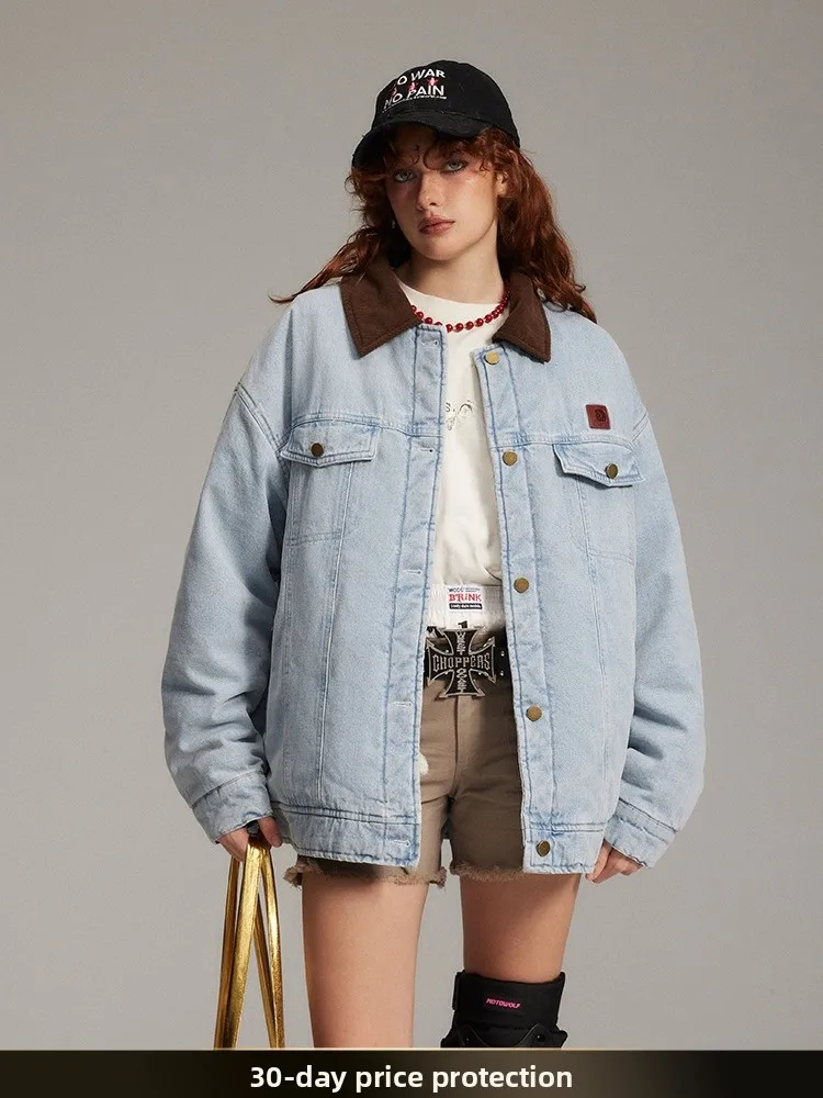 

Мужская зимняя хлопковая рабочая куртка в американском ретро-стиле с пэчворком и цветными вставками, свободного кроя, на пуговицах, повседневная