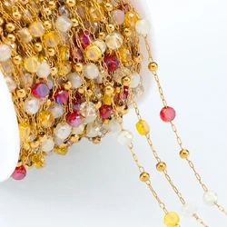 1M Stainless Steel Round Crystal Beaded Chains Gold Color Link Chain for DIY Boho Necklace Bracelet Chain Jewelry Making Materia