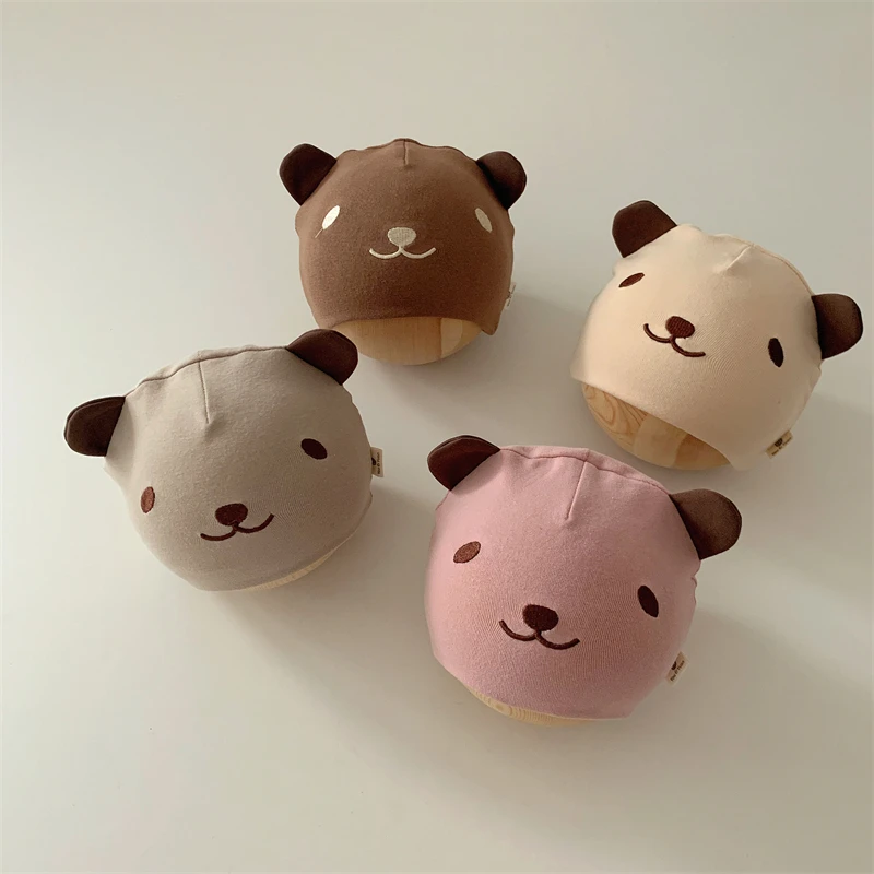 Autumn Winter Newborn Beanie Soft Cotton Elastic Baby Hats Cartoon Bear Pattern Spring Baby Girls Boys Caps 0-12 Month