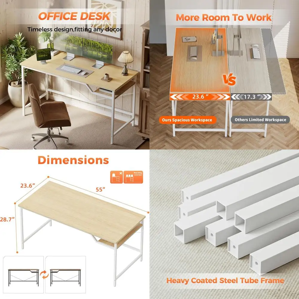 

Compact 55x24 Gaming Desk, Space-Saving Modern Desk for Home Office, Ideal for Studying and Writing