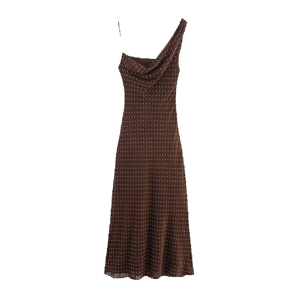 European and American style autumn new women's clothing design with pleated neckline asymmetrical dress