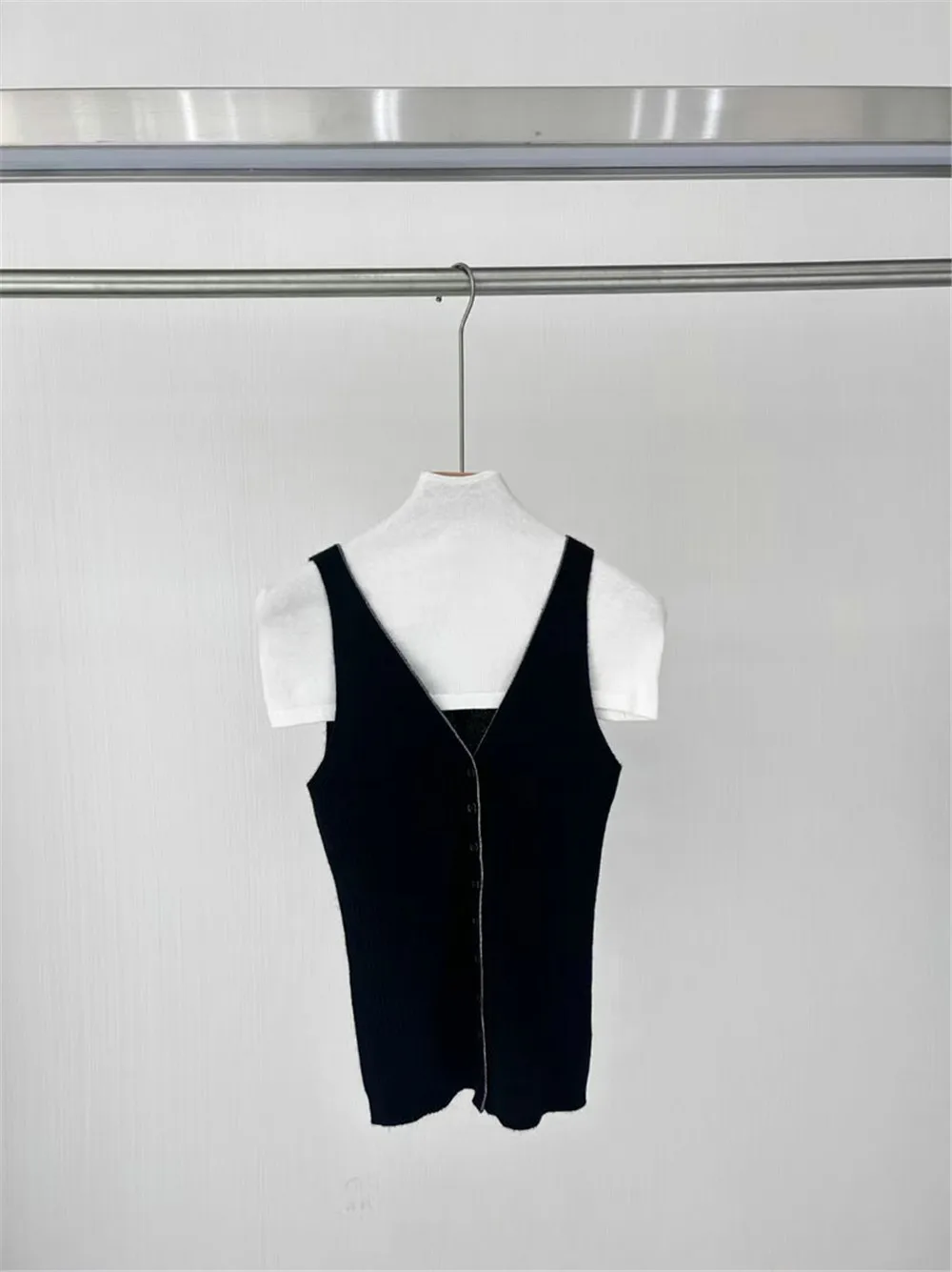 25 الخريف/الشتاء جودة عالية الخامس الرقبة الكشمير الثقيلة سلسلة من الخرز محبوك المرأة أسفل تانك #6