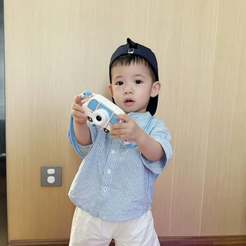 Children's summer outfit Korean version new western-style boys' short sleeved stand up collar shirt shorts two-piece set