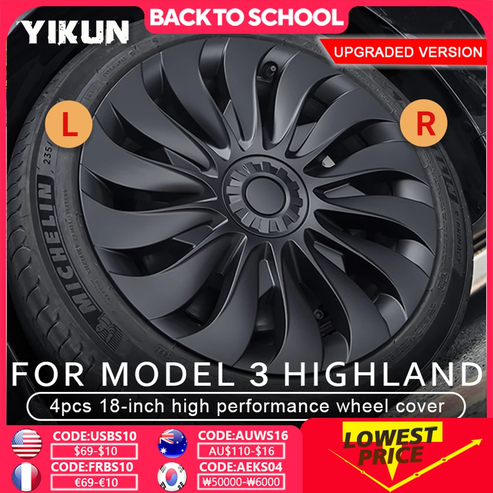 

4PCS HubCap for New Tesla Model 3 Highland 2024 18 Inch Performance Replacement Wheel Cap Automobile Full Rim Cover Accessories
