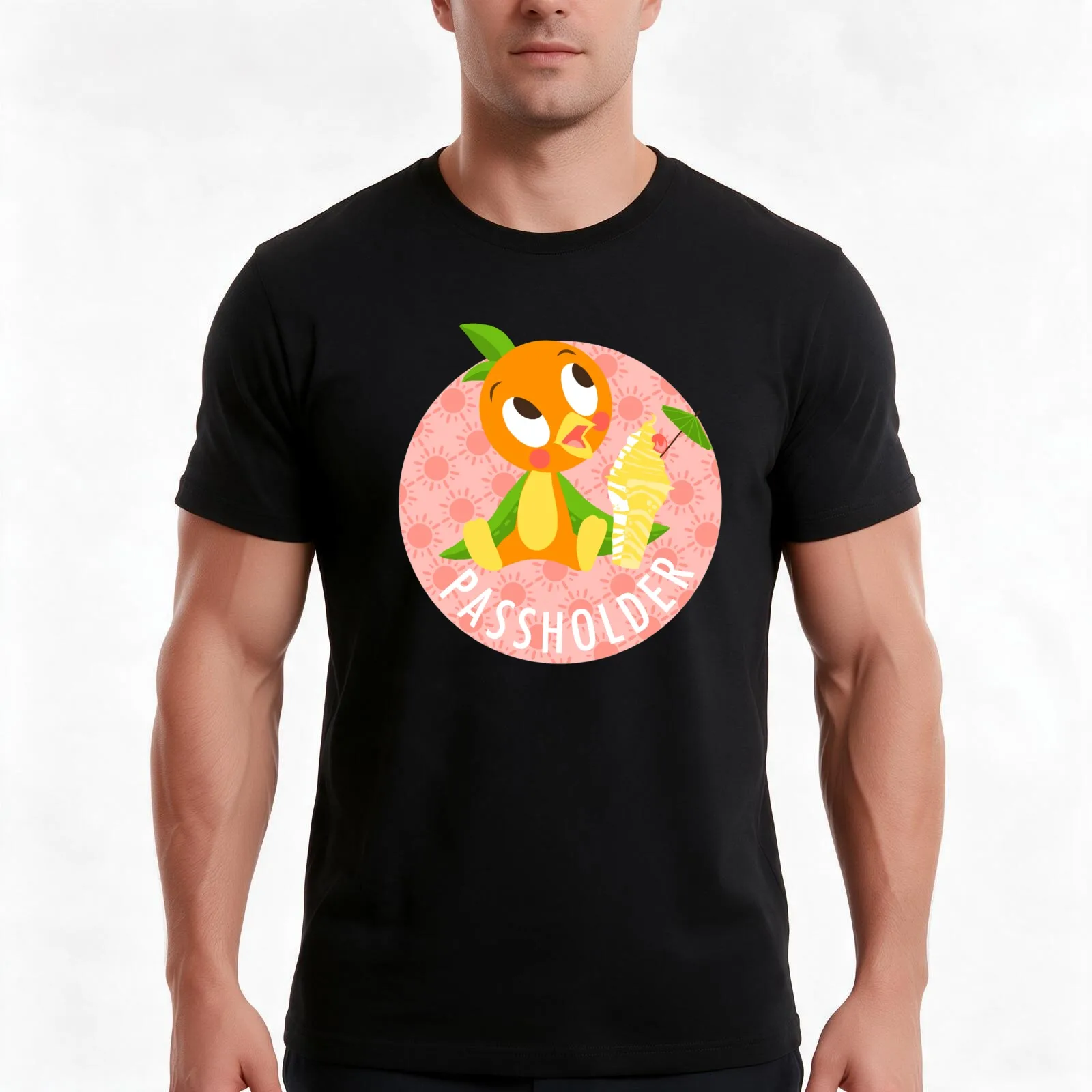 Orange Bird with Dole whip T-Shirt, Summer Casual Cotton Tee, Oversized Streetwear Tops, Vintage Graphic Print, Unisex Men Women