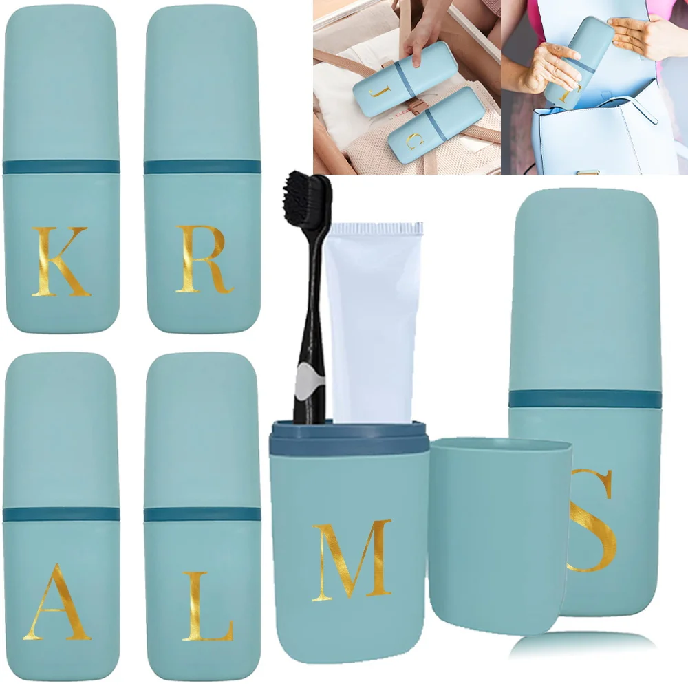 

Travel Toothbrush Portable Storage Case Teeth Brush Cup Holder Oral Care Convenient For Business Travel 26 Letters Pattern