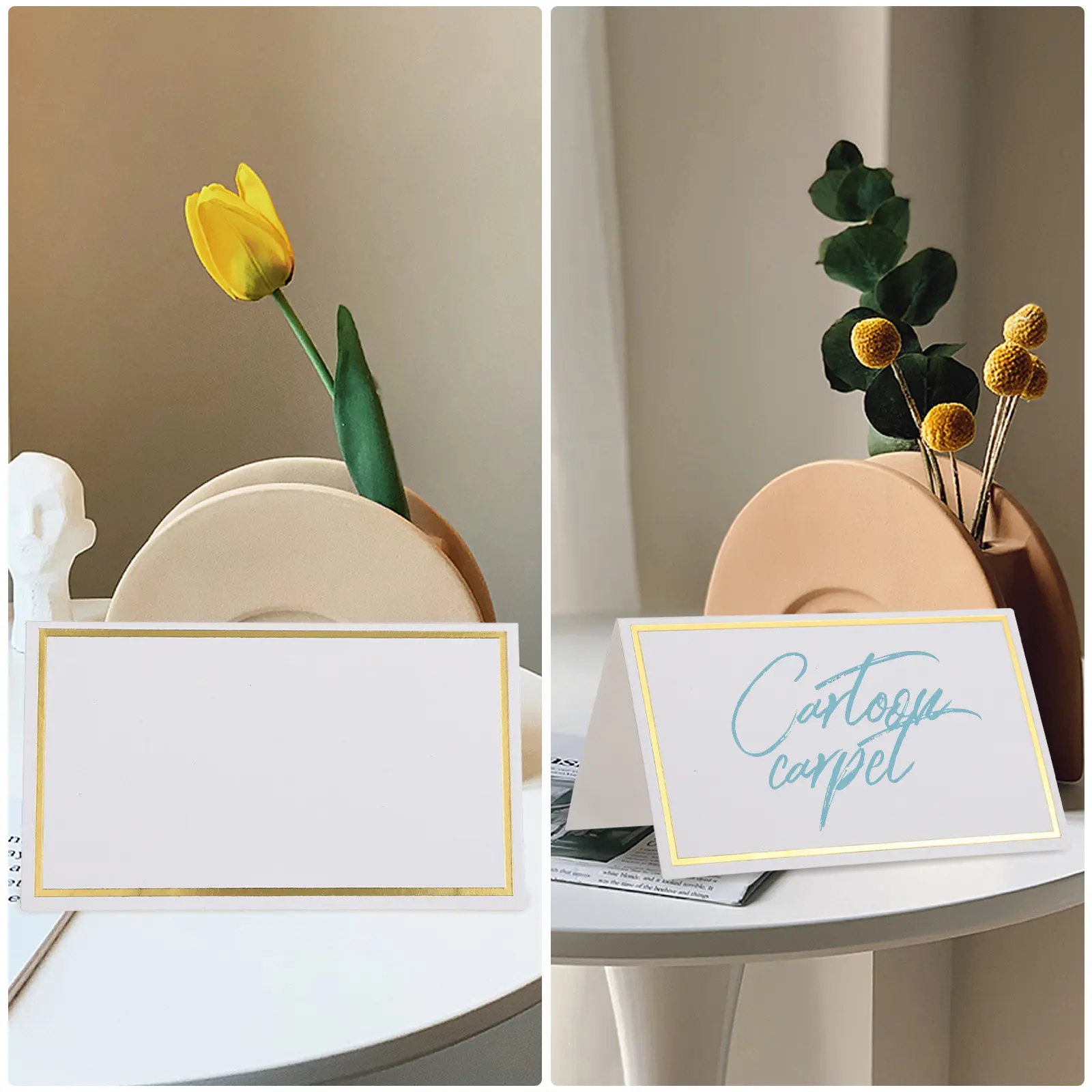 

100Pcs Foldable Place Cards Gold Foil Bezel Blank Table Name Cards for Wedding Party Banquet Seating Decoration Delicate Writing