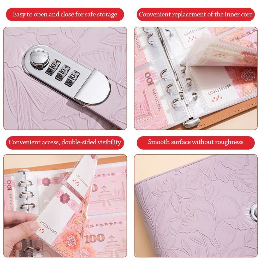 With Password Lock 200 Envelopes Money Saving Challeng Save Money PU Savings Binder Portable Reusable Savings Challenges Book