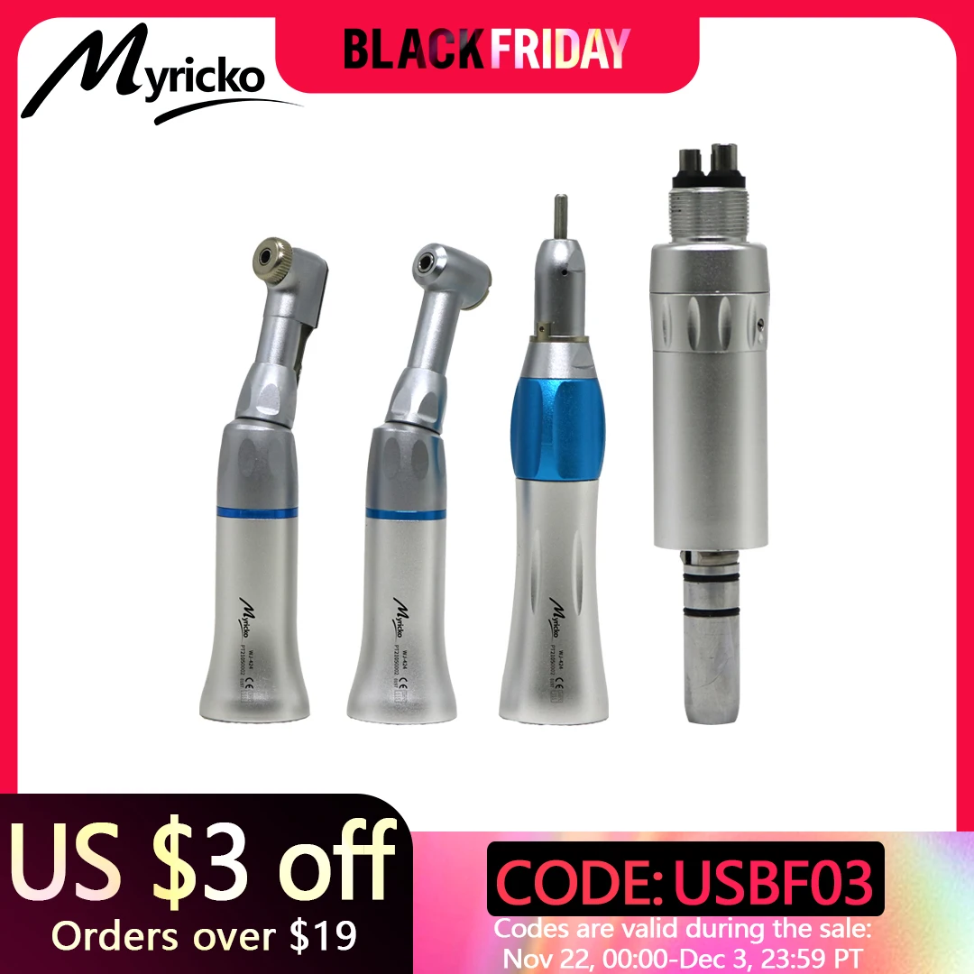 

Myricko Dental Low Speed Handpiece Kit Air Motor Push Button Contra Angle Straight Handpiece External Water Spray