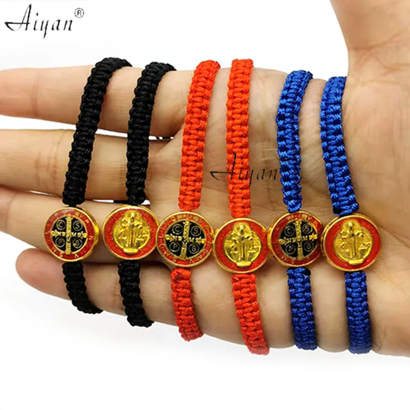 

12 Pieces 1.5cm Saint Benedict Drop Black And Red Oil Woven Bracelets Can Used Prayer And Exorcism Protection Or Given As Gifts