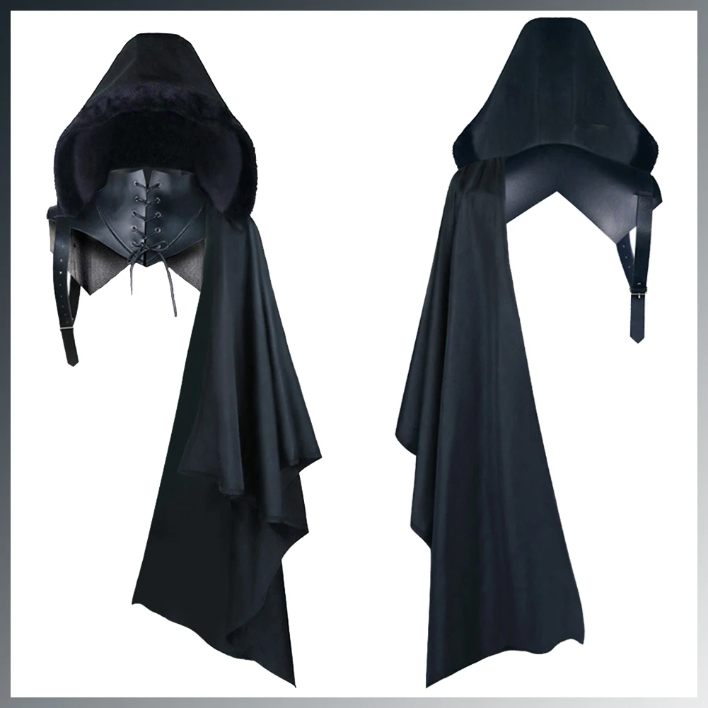 Cape de Cosplay Gothique Punk de la Renaissance Médiévale pour Homme, Accessoires de Costume de oral alier de Vampire, à Capuche, avec Armure Noire Everak