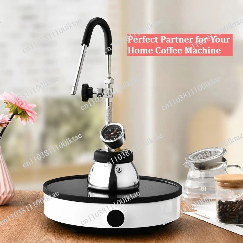 New Stainless Steel Stovetop Moka Pot, Steam Coffee Maker with Latte Art Function, Compatible with Induction Cooktops