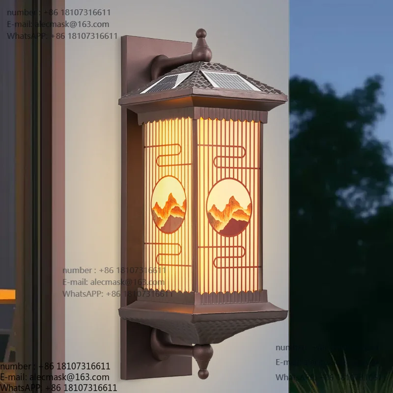 

New Chinese style courtyard wall corridor solar lamp villa enclosure pillar light outdoor vintage style solar