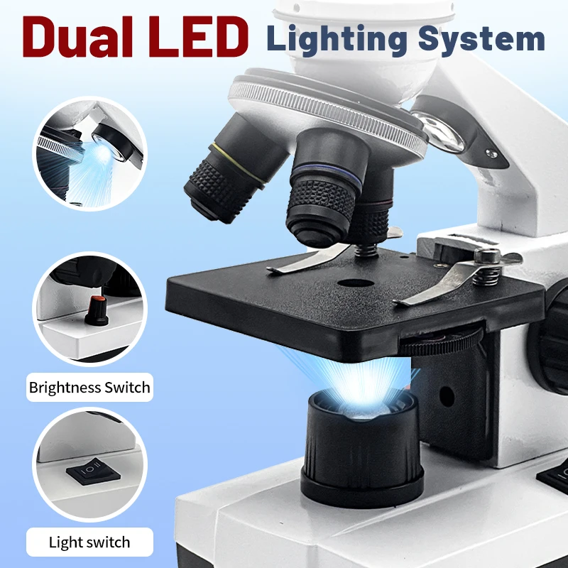 LED Dual-light Optical Composite Microscope with Monitor Student Portable Desktop Microscope 4x Zoom perfect gift for homeschool