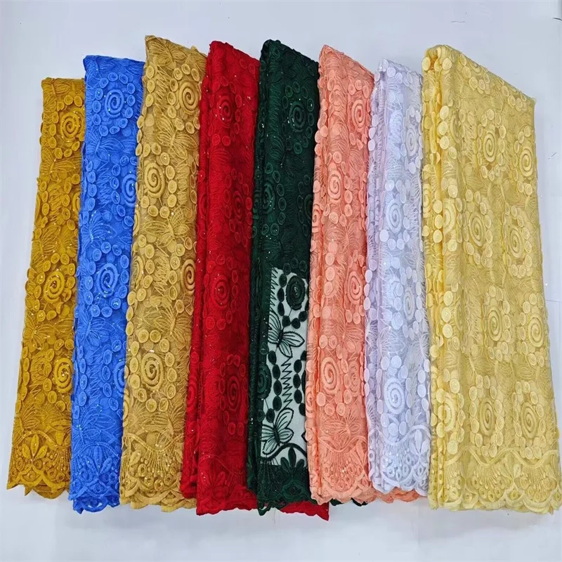 

African Tulle Lace Fabric Embroidered High Quality Nigerian French Lace Fabric 2024 For Sew Cloth Party Wedding