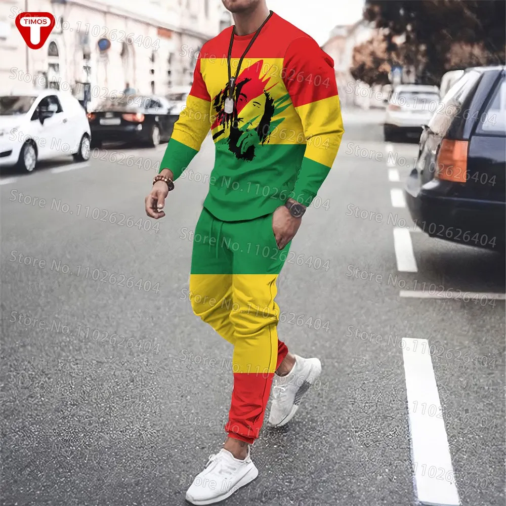 Bob Marley Tracksuit T-shirt Pants Men Women Large Casual Trend Long Sleeve Set Street Rock Two Piece Set