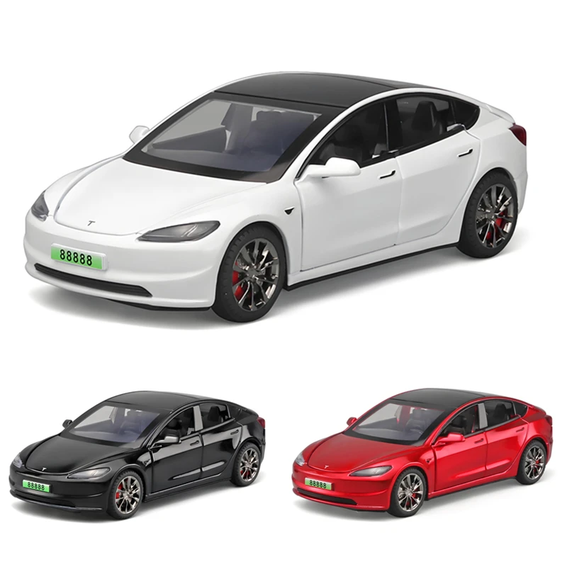 1:32 2024 Model 3 Alloy Car Model Diecast Metal Vehicles Car Model High Simulation Sound and Light Collection Childrens Toy Gift