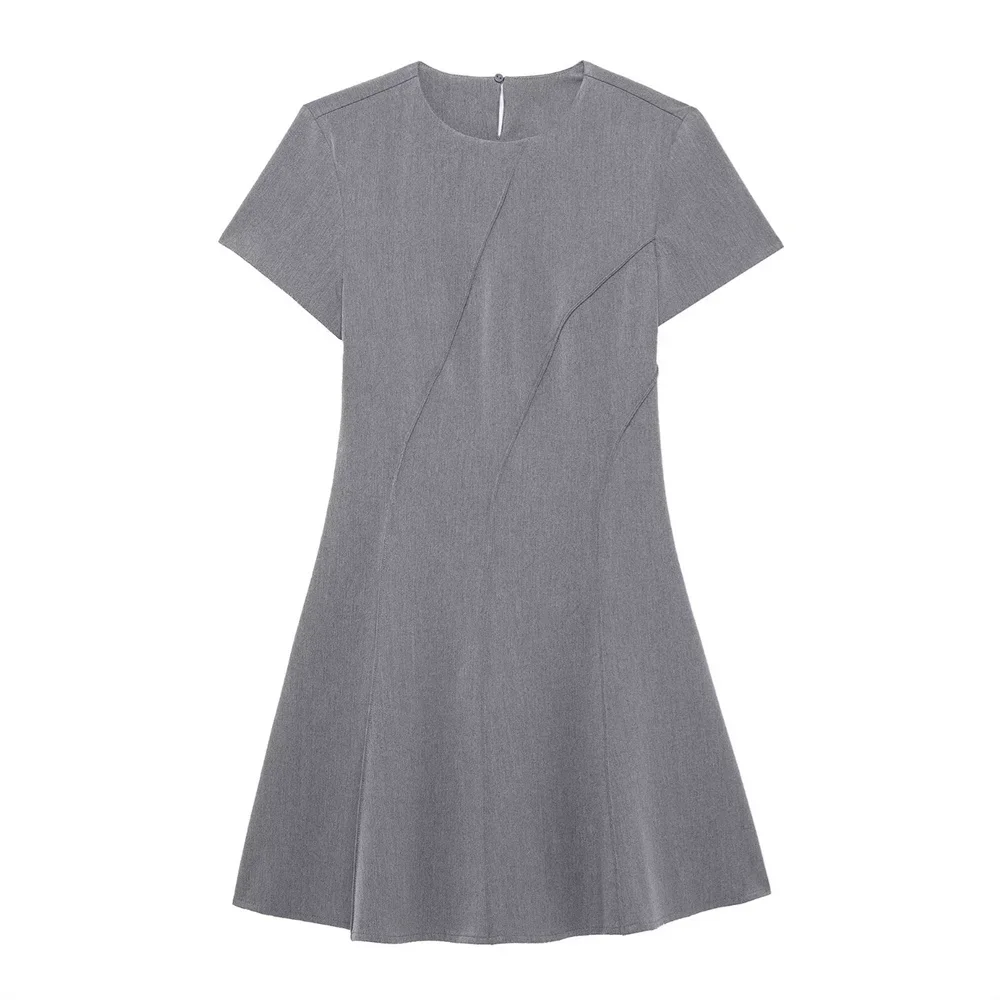 

LIBIELIY Women's Short Sleeved Mini Dress With Round Neck Decoration For Spring And Summer New Women's Dress
