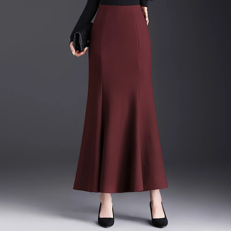 

Новая женская юбка-русалка Ele Red с высокой талией, облегающая, длиной до щиколотки, из полиэстера, для осени и зимы