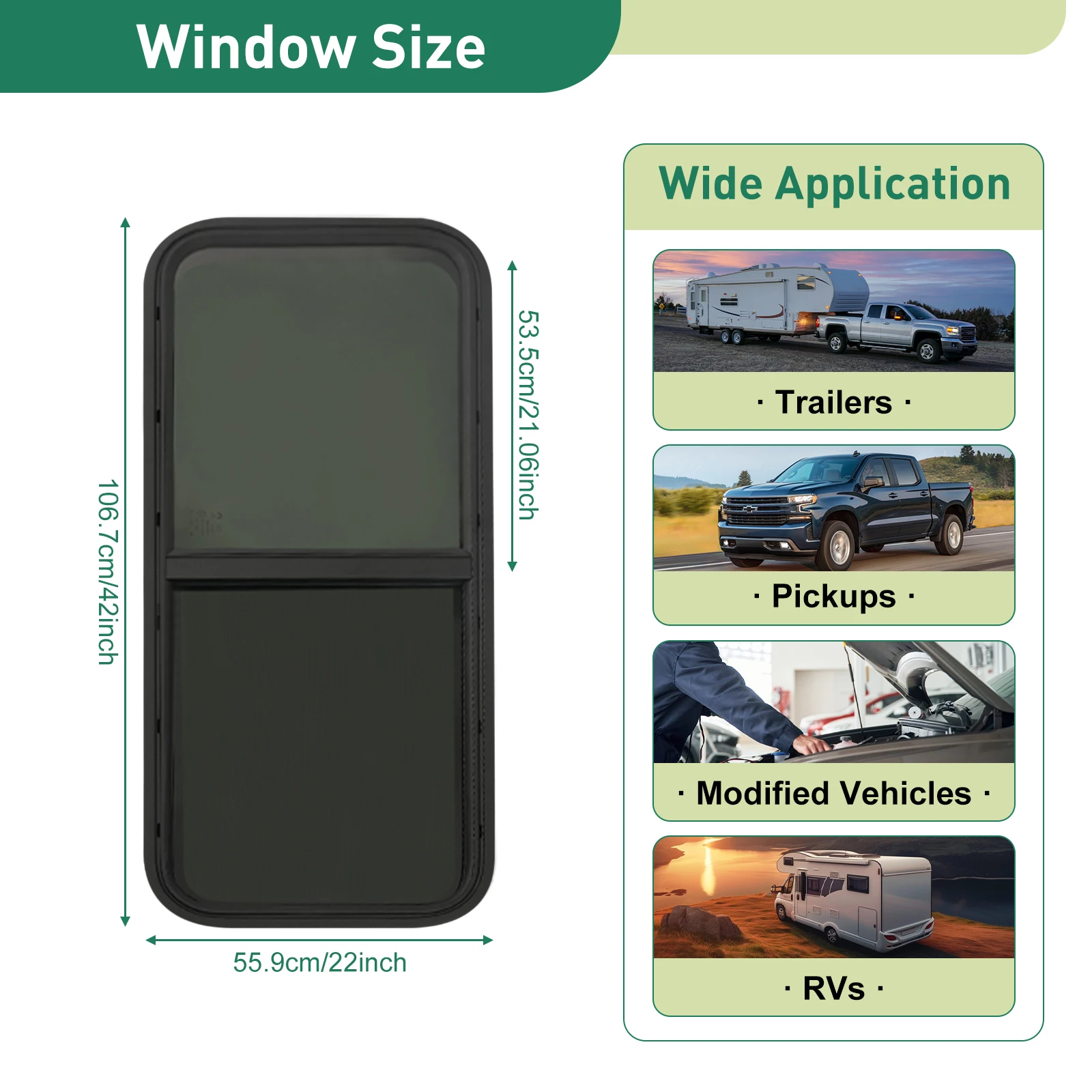 نافذة منزلقة أفقية RV مقاس 42 بوصة × 22 بوصة مع شاشة ناموسية، عالمية لمقطورات RVs مع صفائح معدنية مقاس 2-6/48-55 مم #3