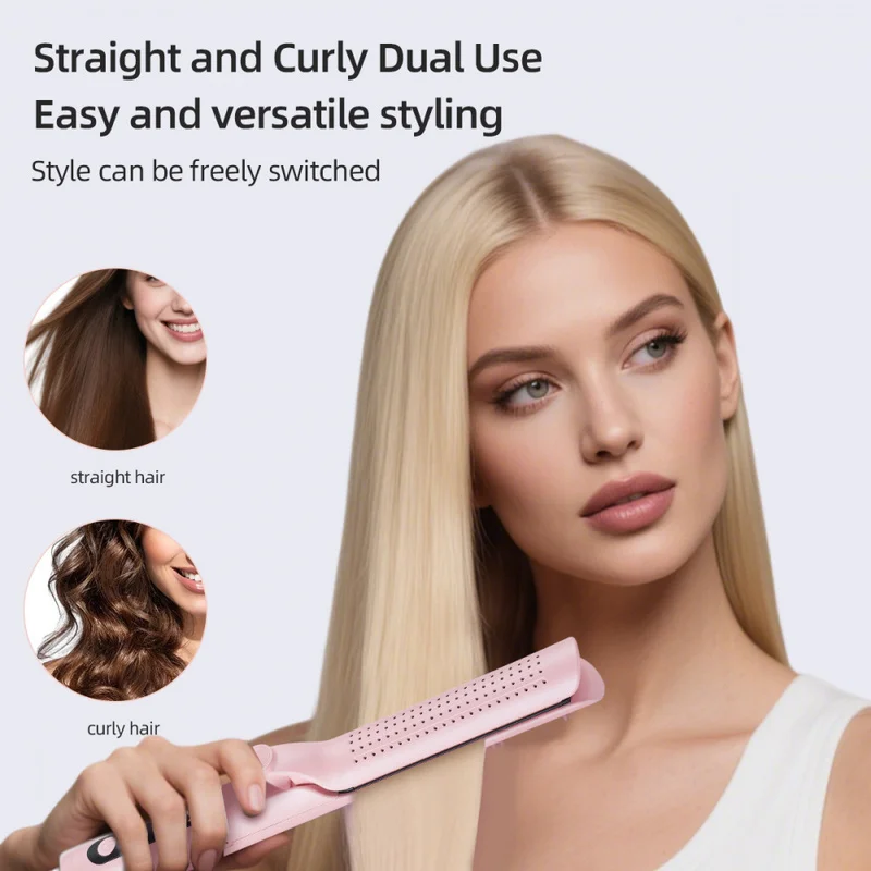 New Cold Air Hair Care Straightener & Curler, Multi-temperature Adjustable, 2 in 1 Hair Styling Tool, Hair Straightening Brush &