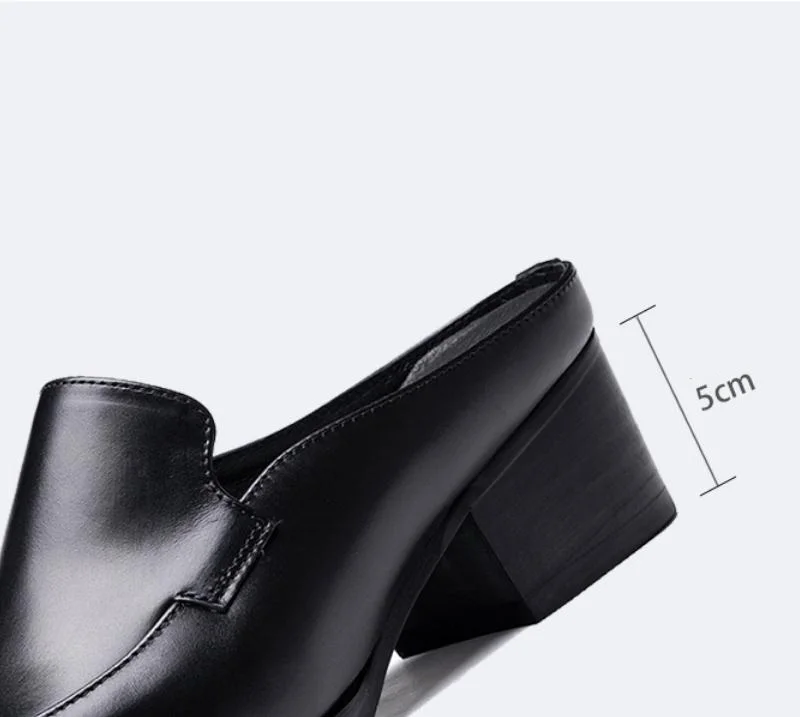 Summer New Mules Shoes Men Slippers Heels Sandals Square Toe Slip-On Genuine Leather Height Increase Shoes Mens Business Shoes