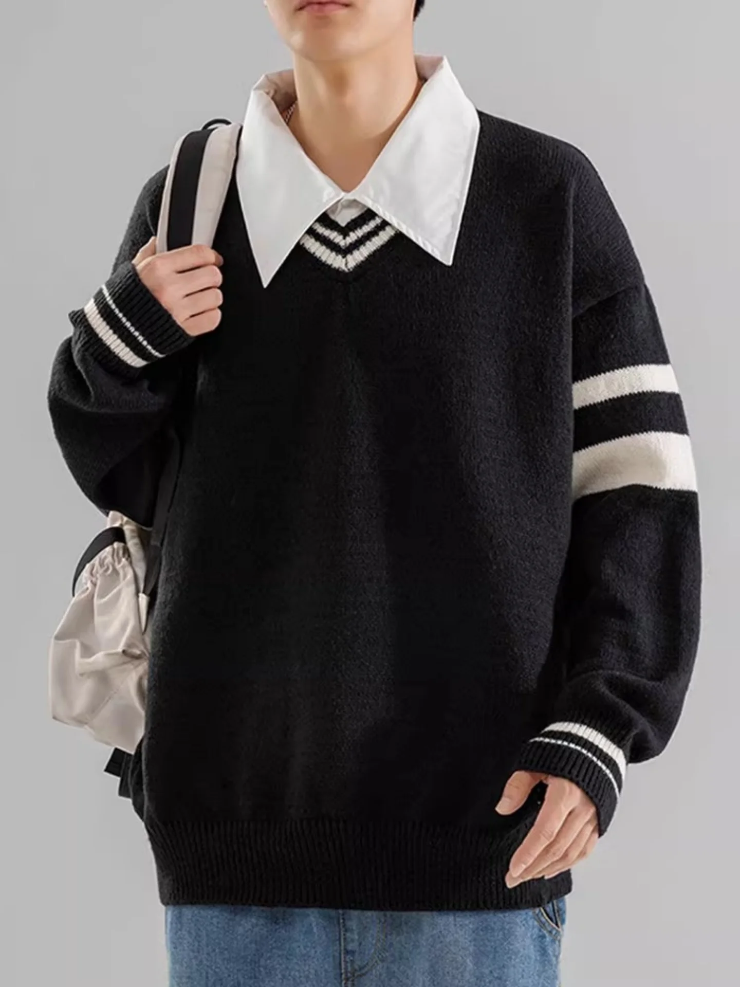 

Мужской вязаный свитер Color Blo с V-образным вырезом, весна-осень-зима, в американском стиле, модный бренд, в университетском стиле, для пар, базовый слой L